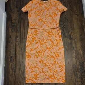 Zara Orange and Pink Floral Midi Dress